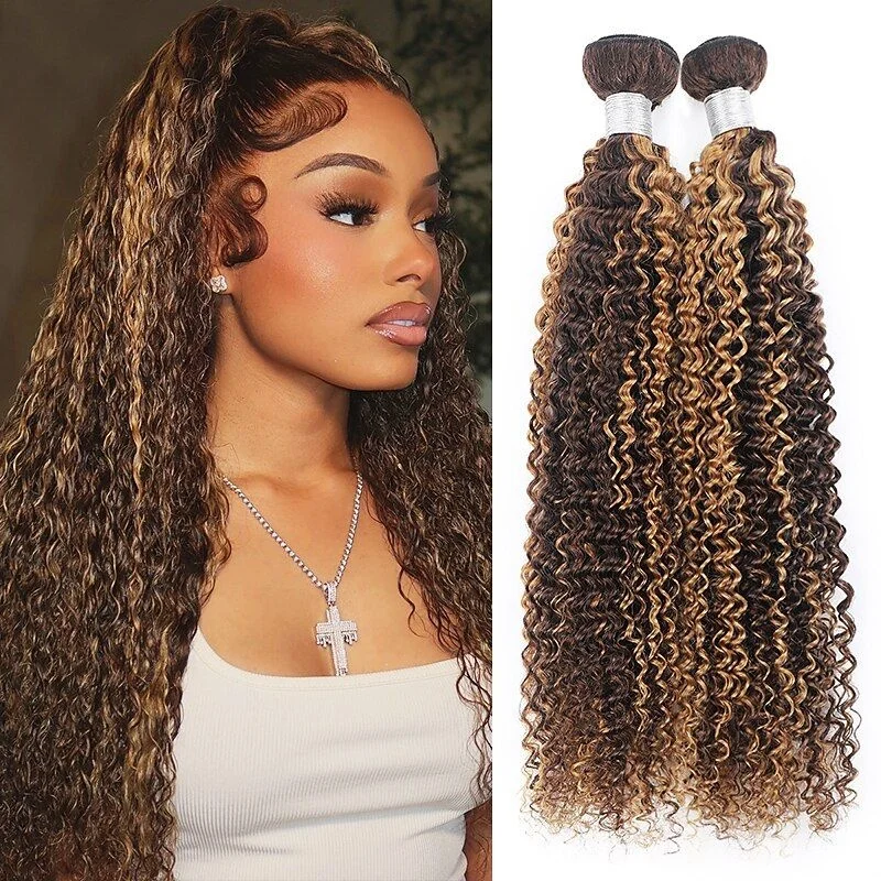 

Наборы кудрявых волос Highlight P4/27, 100% бразильские человеческие волосы, омбре, коричневые, 1/3/4 шт.