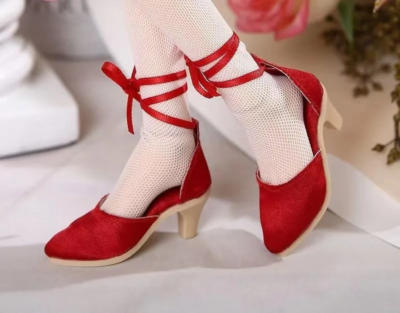 1/4 bjd doll shoes fashion versatile shoes SD doll high heels ,45 cm female red doll leather shoes accessories 1 pair