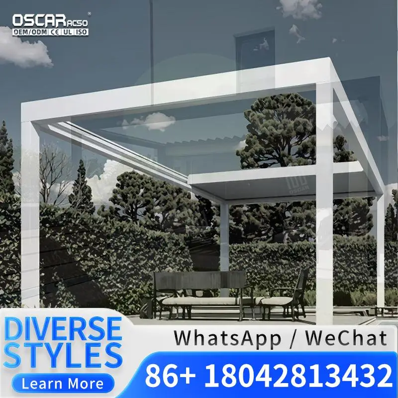 Outdoor Wall Mounted Motorized Bioclimatic Sun Shade Automatic Patio  3x3 for Restaurants Pergola