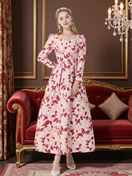DEVCHATA Elegante dames maxi-jurk met lange mouwen Boho bloemen jacquard fashion party casual kleding baljurk vestidos