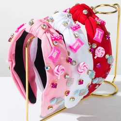 New Valentine's Day Diamond Resin Candy Headband Sweet Cute High Cranial Top Holiday Dating Hair Accessories Woman
