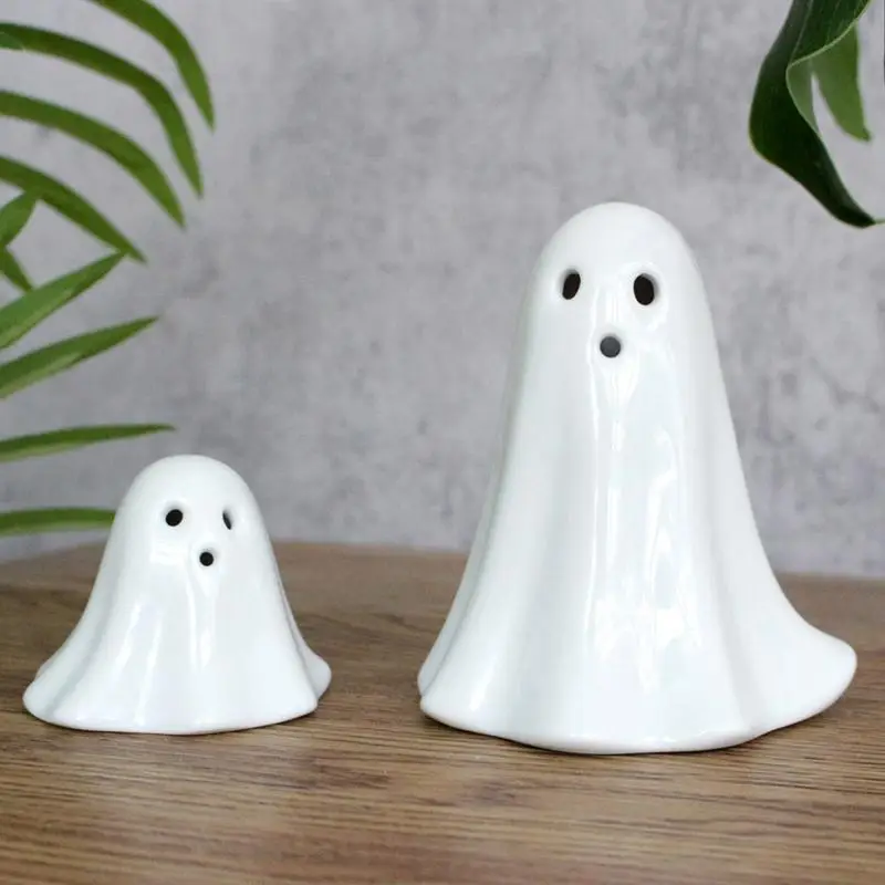 Ghost Night Light Ceramic Halloween Ghost LED Night Light Ghost Shape Night Lights Battery Operated Lamp For Halloween Parties