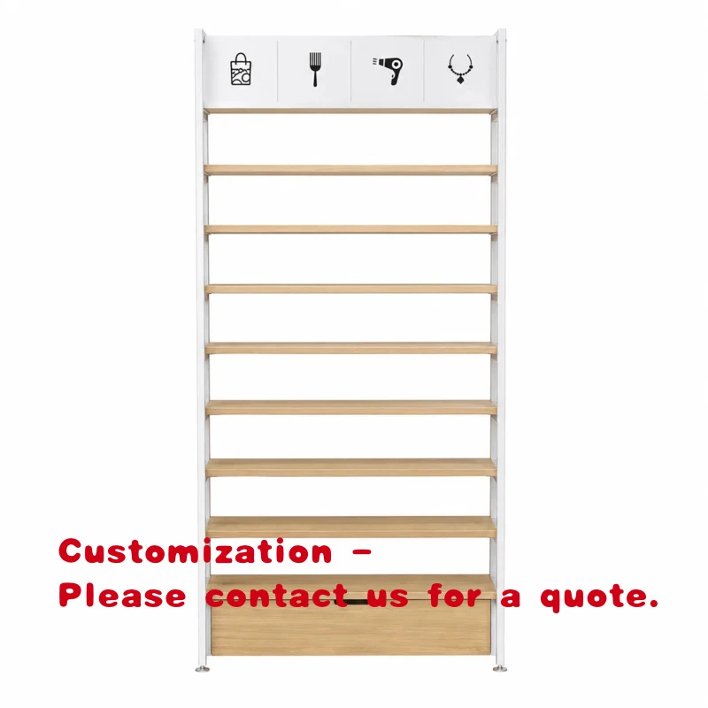 custom.XINDE Luxury Retail Display Shelving Unit Wood Grain Back Panel Shop Display Fixture With Sign Board