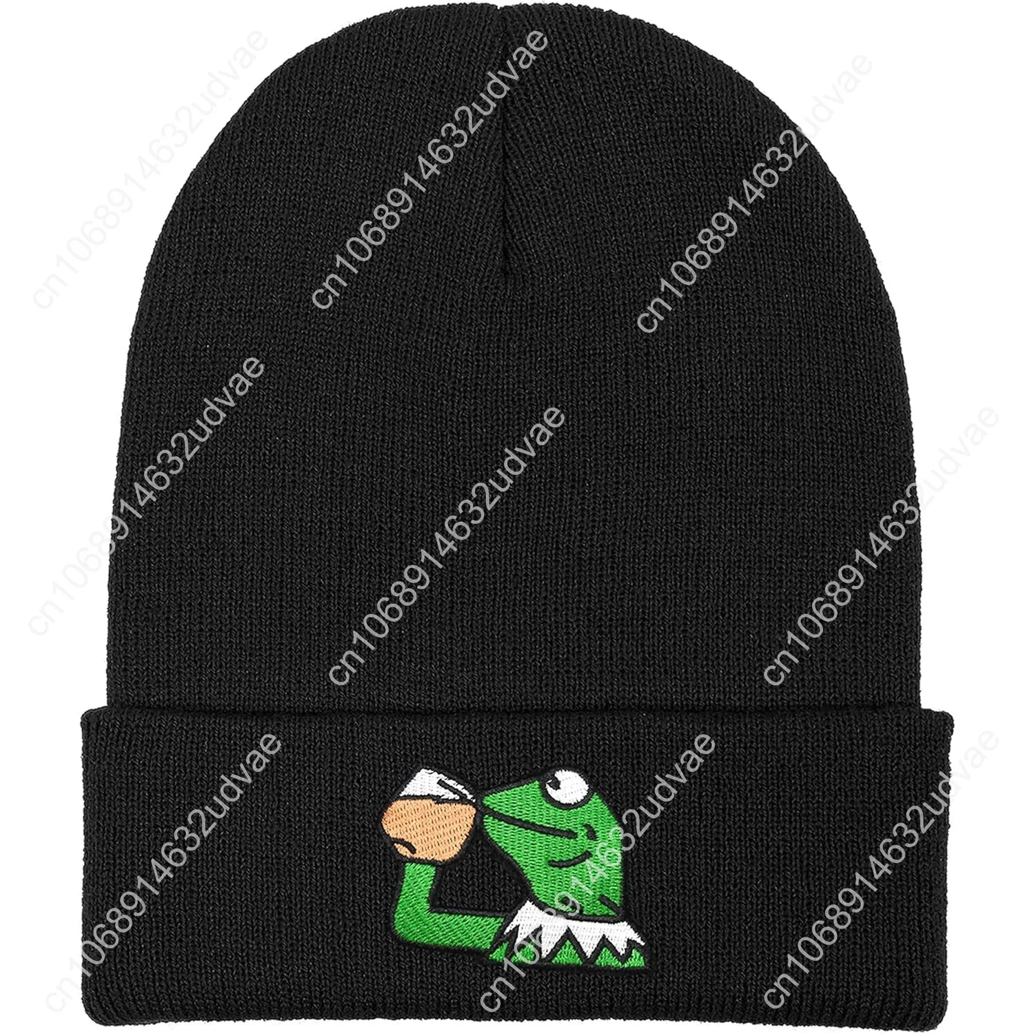 

Frog Anime Beanie - Black Winter Kerrmit Hat, Funny Sipping Tea Knitted Cap for Men Women