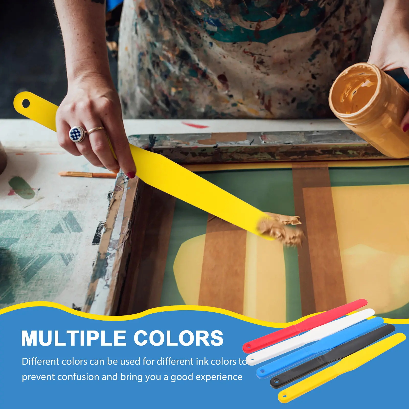 

5Pcs Ink Screen Printing Shovel Plastic Oil Painting Spatulas Smooth Surface Lightweight Portable Ergonomic Color Mixing