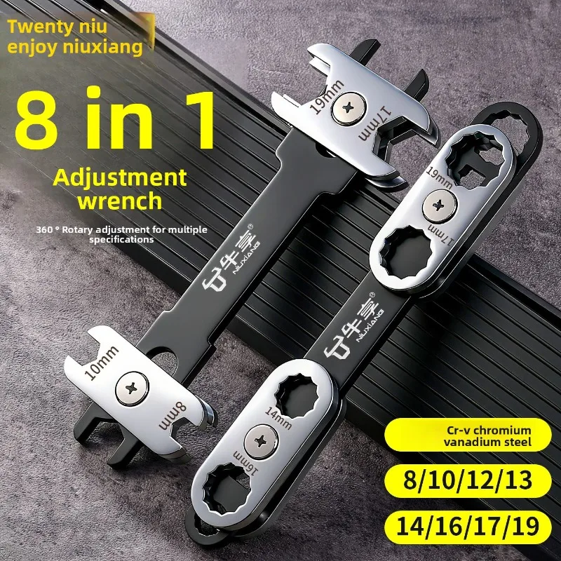 

360° Rotatable 8-in-1 Adjustable Wrench with Dual Hex/Open Ends – Ergonomic Grip for Professional Automotive & Industrial Use‌