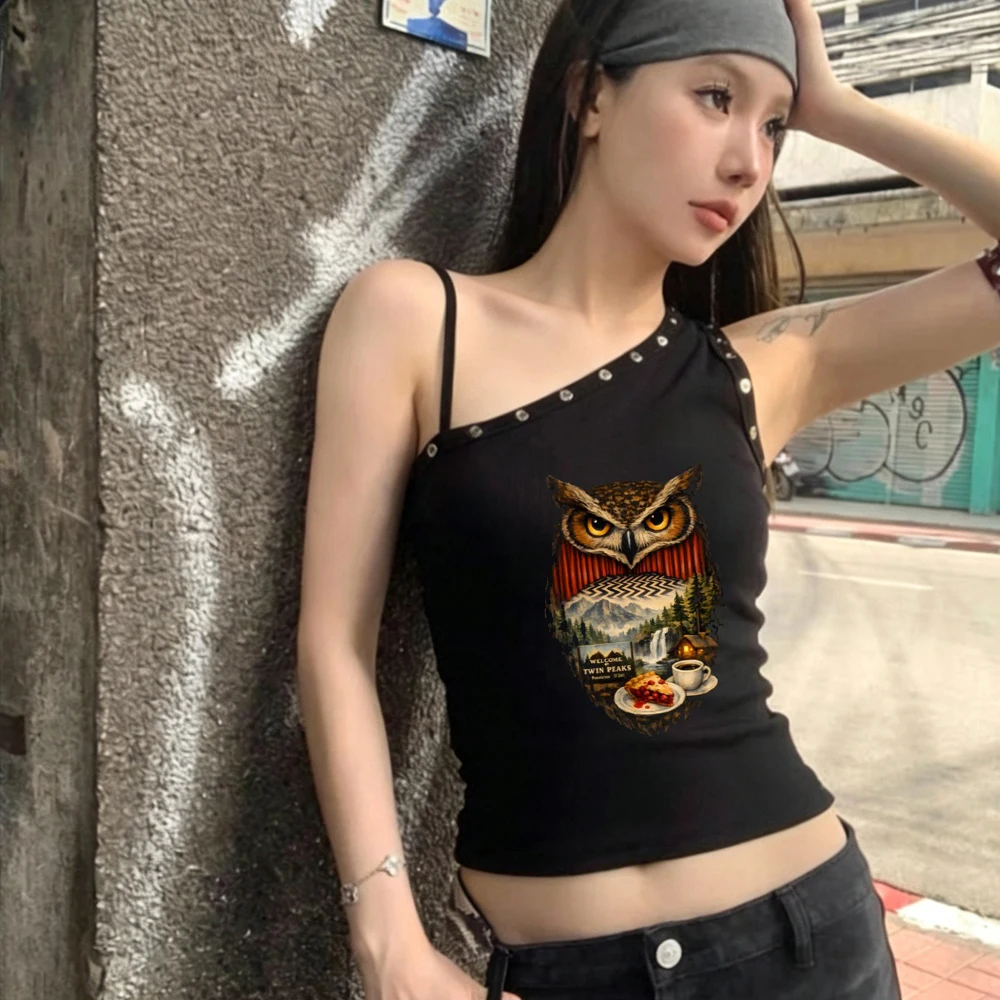 Twin Peaks crop top women japanese goth harajuku streetwear graphic t shirt party scene  manga gyaru goth