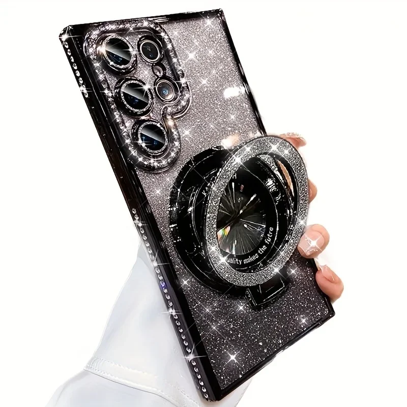 Luxuriöse, diamantbesetzte Glitzer-Handyhülle mit Magnetständer für Samsung Galaxy S26 S25 S24 S23 FE S22 Ultra Plus, speziell designt.