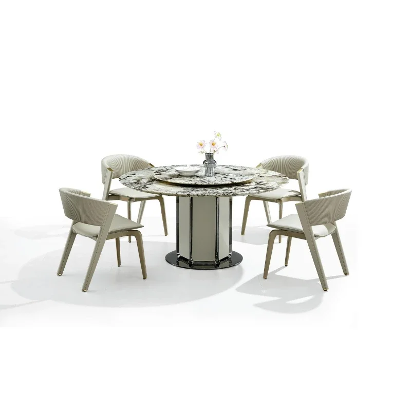 Italian minimalist Pandora natural luxury stone round double-layer rotating dining table 1.5m large flat-floor