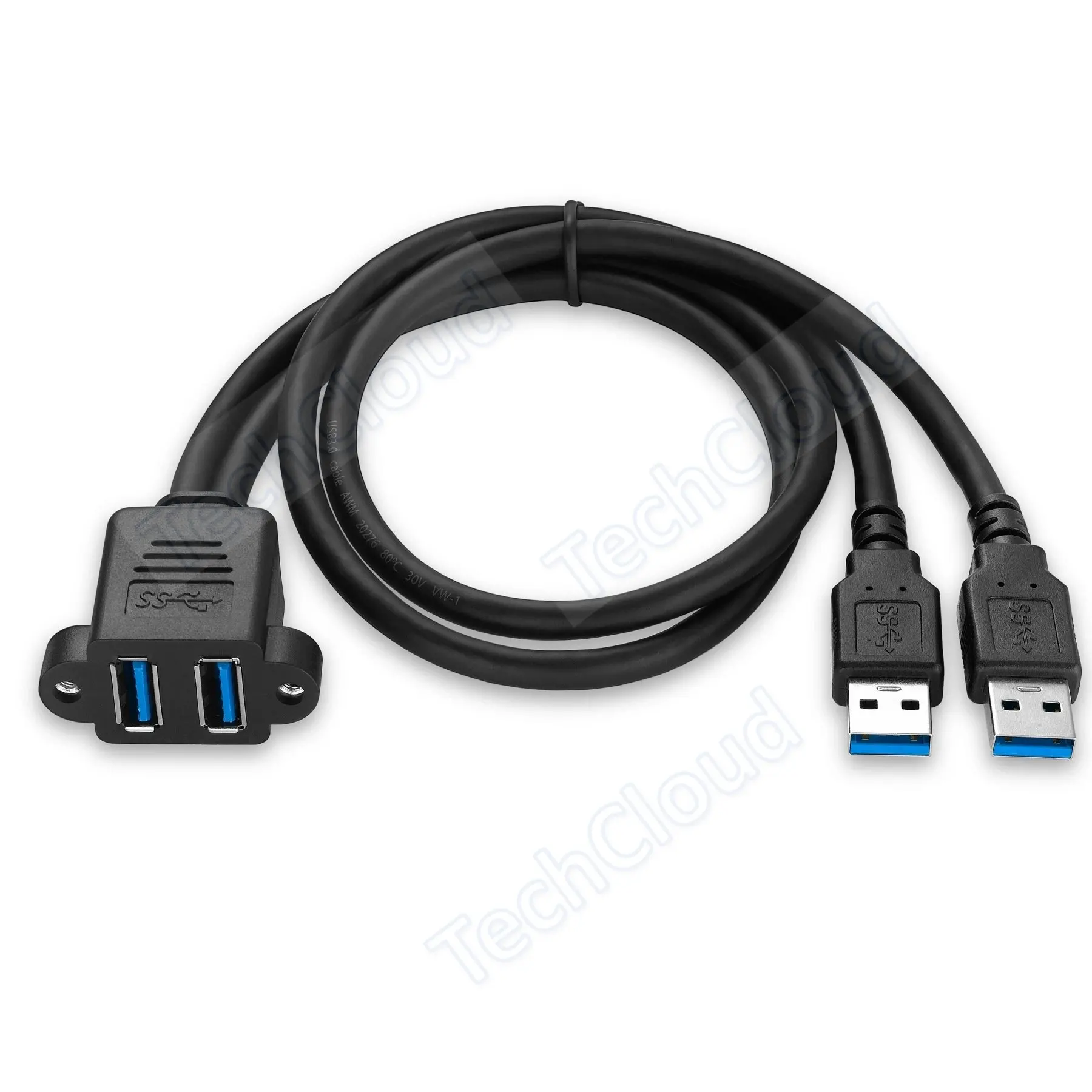 Dual USB male to female expansion cable twin port usb3 0 extension cable With panel mounting screw holes