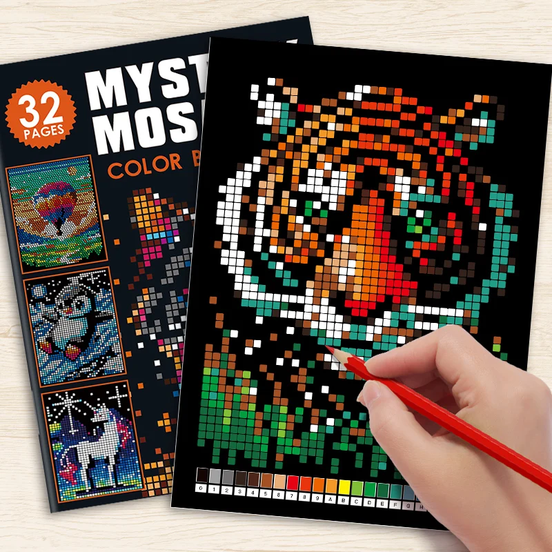 Digital Coloring Book,  Patterns of 32 Animals and Interesting Things Complete Coloring with Corresponding Numbers Drawing Book