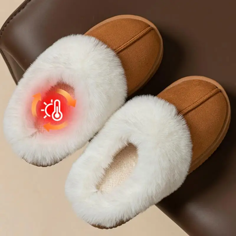 2026 Winter Flauschige Hausschuhe aus Kunstwildleder, Warme Lange Plüsch-Baumwoll-Hausschuhe für Damen, Dicke Plateau-Antirutsch-Damenschuhe für Draußen – Detail 7