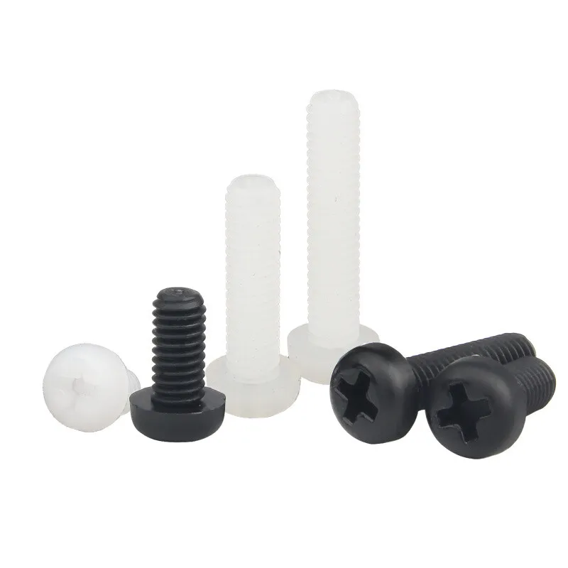 200-1000 teile/beutel M2 M2,5 M3 M4 M5 Schwarz Weiß Nylon Kunststoff Isolierung Phillips Kreuzschlitz runde pfanne Kopf Schraube