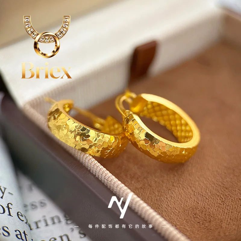 Briex Jewelry Luxury 24K 9999 Pure Gold real gold Women's Ice Crushed Earrings Earrings