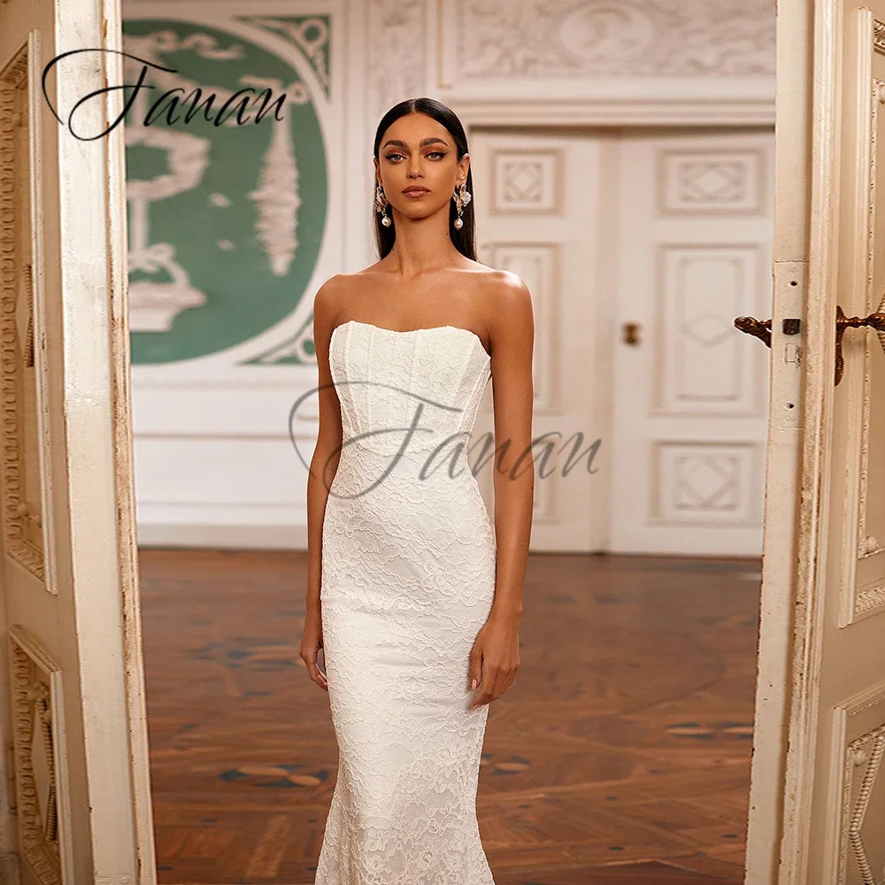 Bez ramiączek koronkowe Mermaid suknie wieczorowe bez rękawów Backless Sweep pociąg formalna suknia wieczorowa robe de soirée femme vestidos