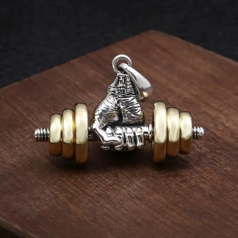 Fashionable Fitness Master Hand-Held Dumbbell Pendant Necklace Men\'s Gym Bodybuilding Sports and Leisure Jewelry