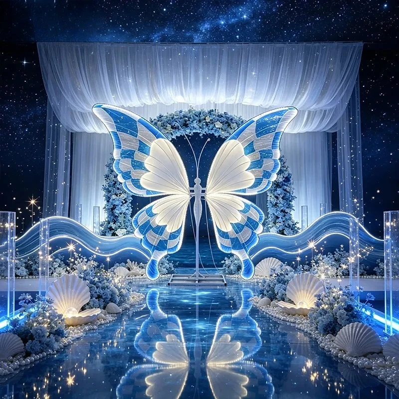 Luminous butterfly wedding street light wedding stage layout props large simulation metal wrought iron decorative ornament