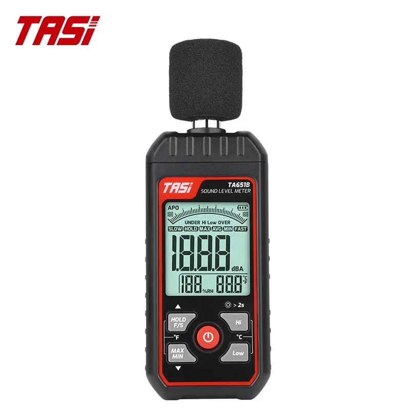 

LED IndicatorTASI TA651B Professional Industrial Grade Digital Sound Level Meter 30~130dB LCD Ambient Temperature Measurement 0.