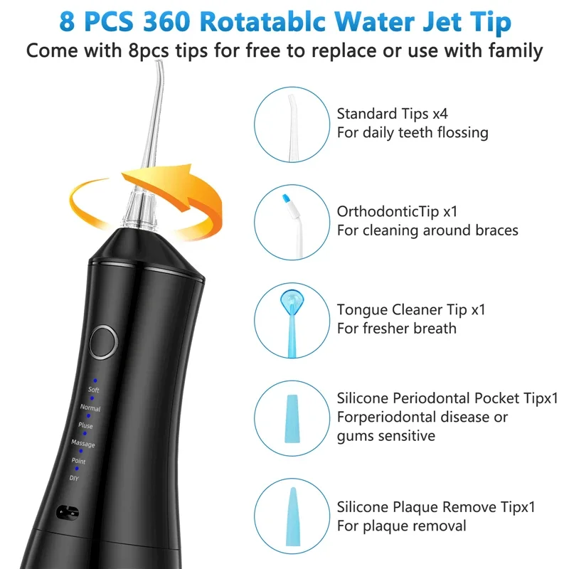 Hilo dental inalámbrico recargable - 3 modos, resistente al agua IPX7, depósito de 320 ml - Cuidado bucal