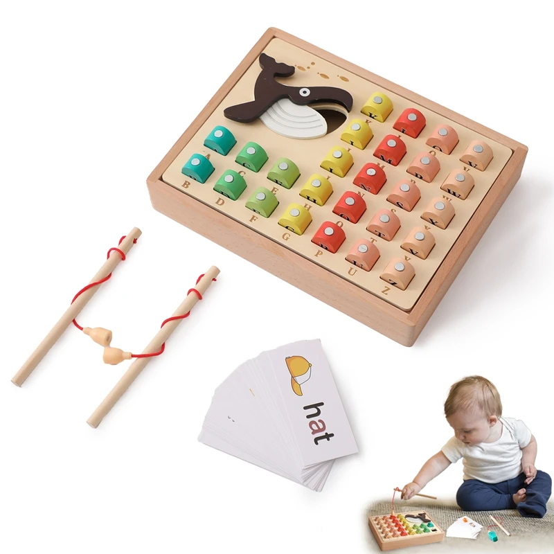 

Montessori Magnetic Fishing Toys Kids Solid Wood Box Children Busy Board Math Marine Life Cognition Fishing Baby Education Toys