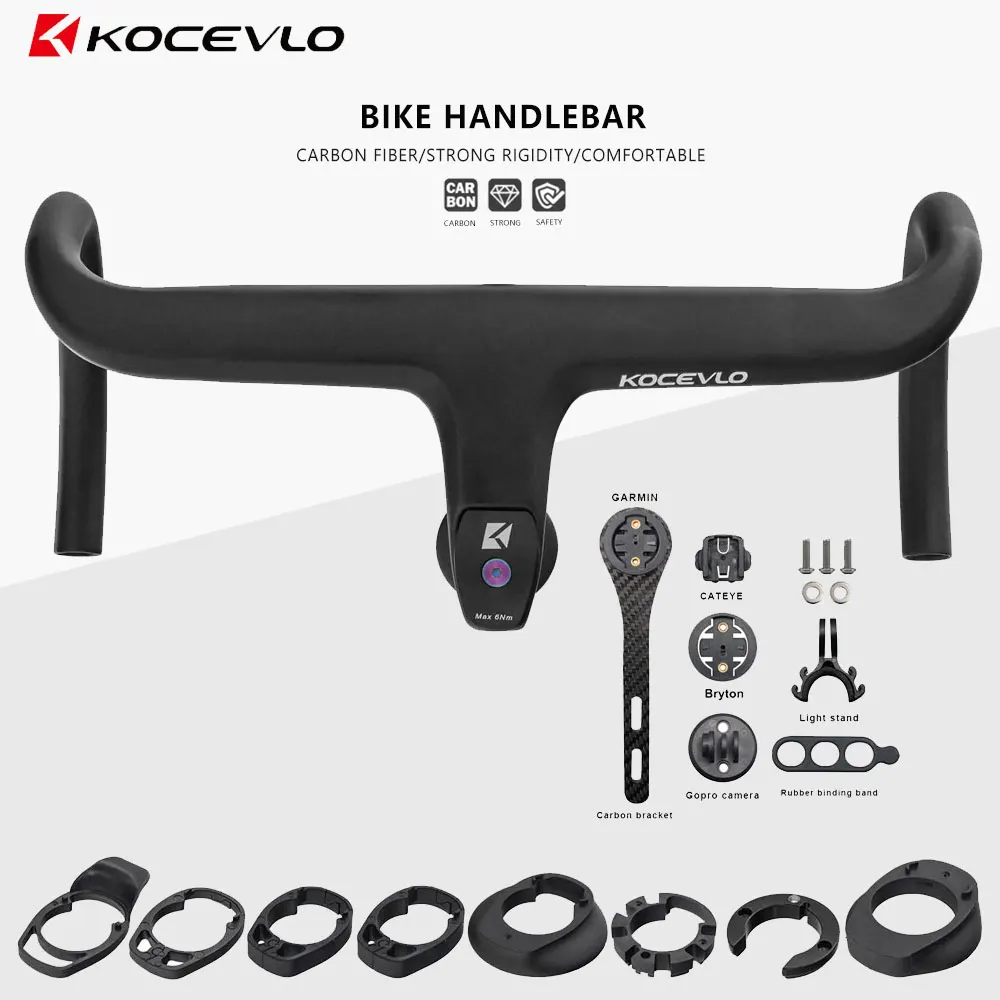 KOCEVLO Road Bike Full Carbon Fiber Stem Integrated Bicycle Handlebar For 28.6mm With Spacers Cycling Parts Accessories