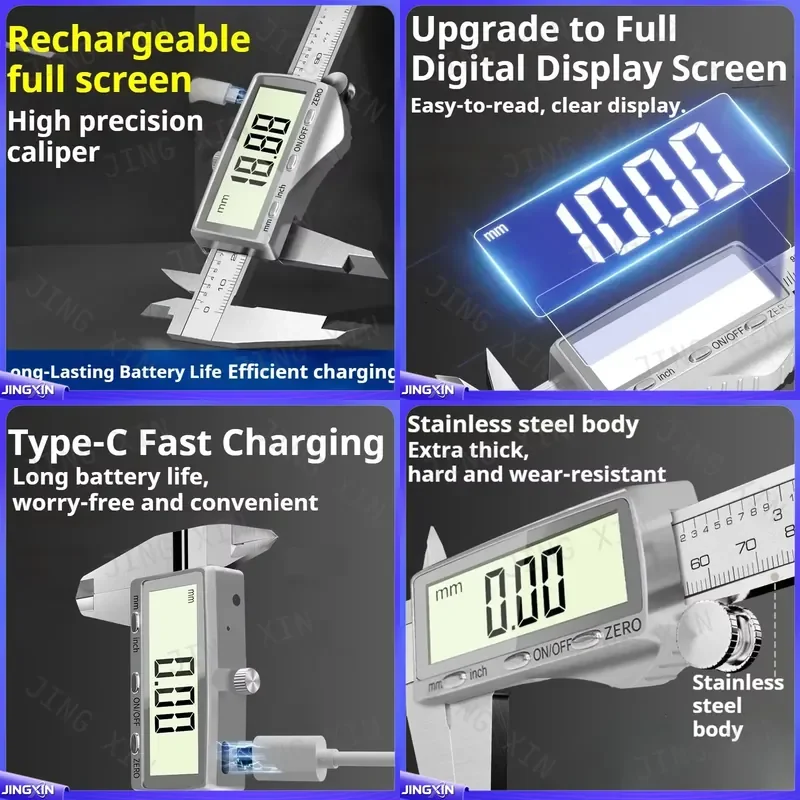 custom for Full Screen Digital Caliper Stainless Steel Electronic Vernier Caliper Rechargeable Jewelry Hobby Industrial