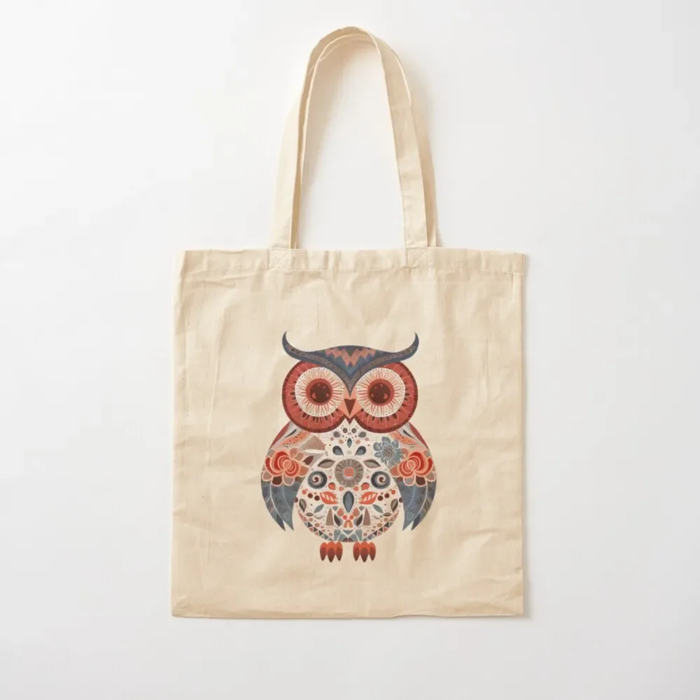 

Folk Art Owl Illustration - Whimsical Nature-Inspired Owl Print Tote Bag Women's handbag sacs de shopping Tote Bag