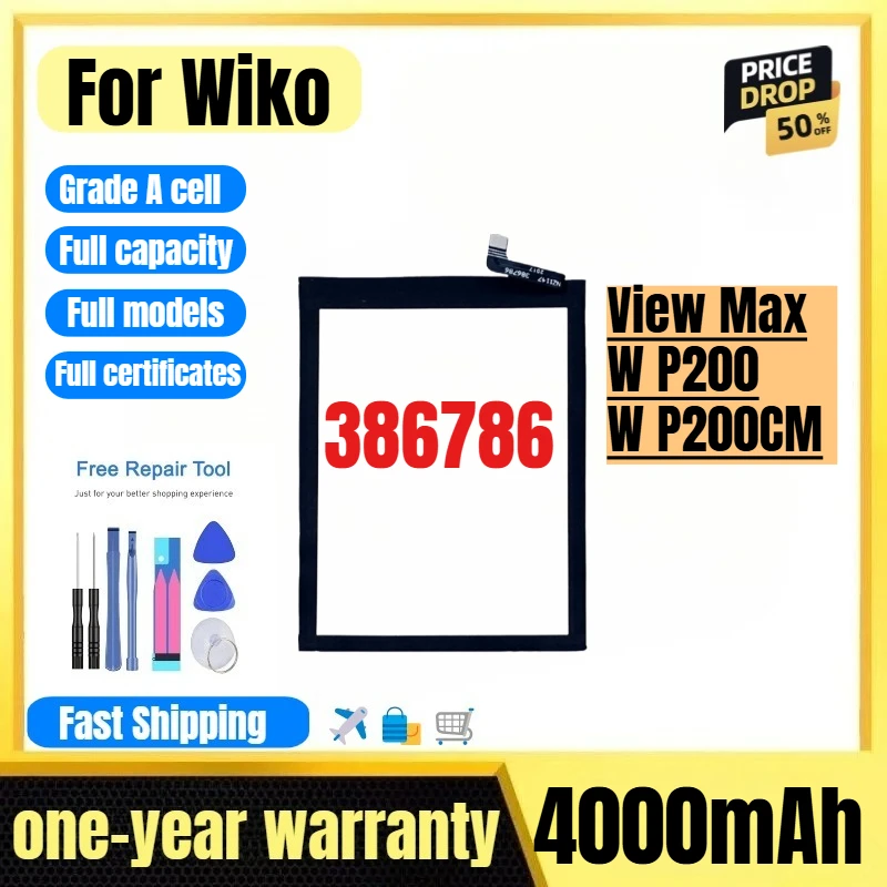 

386786 for Wiko View Max/W P200/W P200CM Phone Battery 0 Cycle High Quality High Capacity Replacement Bateria with Tools
