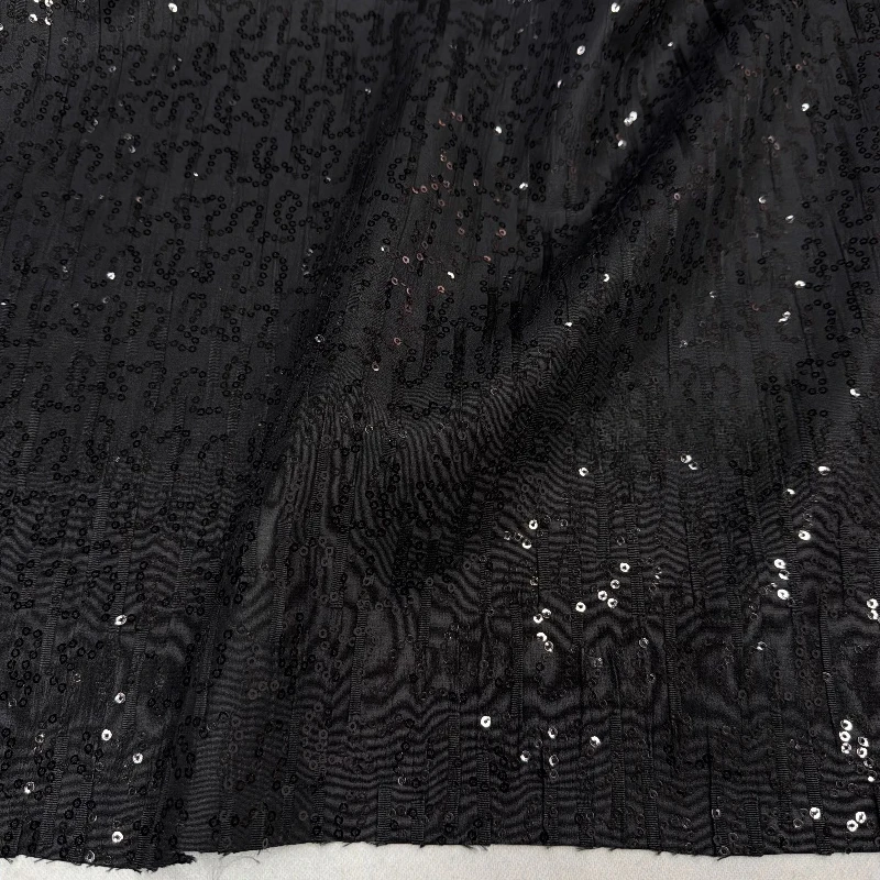 Black Vertical Stripes Irregular Creases Wrinkled Texture Sequins Embroidered Fabric Design Sense Clothing Windbreaker Fabric