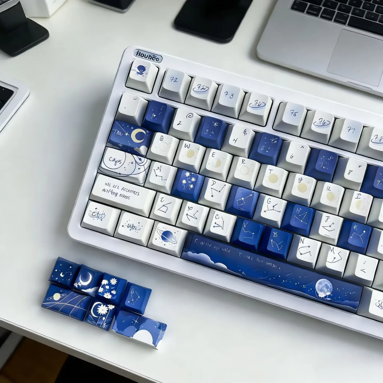 Starry Sky PBT Keycaps Blue Shine Through OEM Profile Round Ball Shape Dye Sublimation Keycap Set for MX Mechanical Keyboard