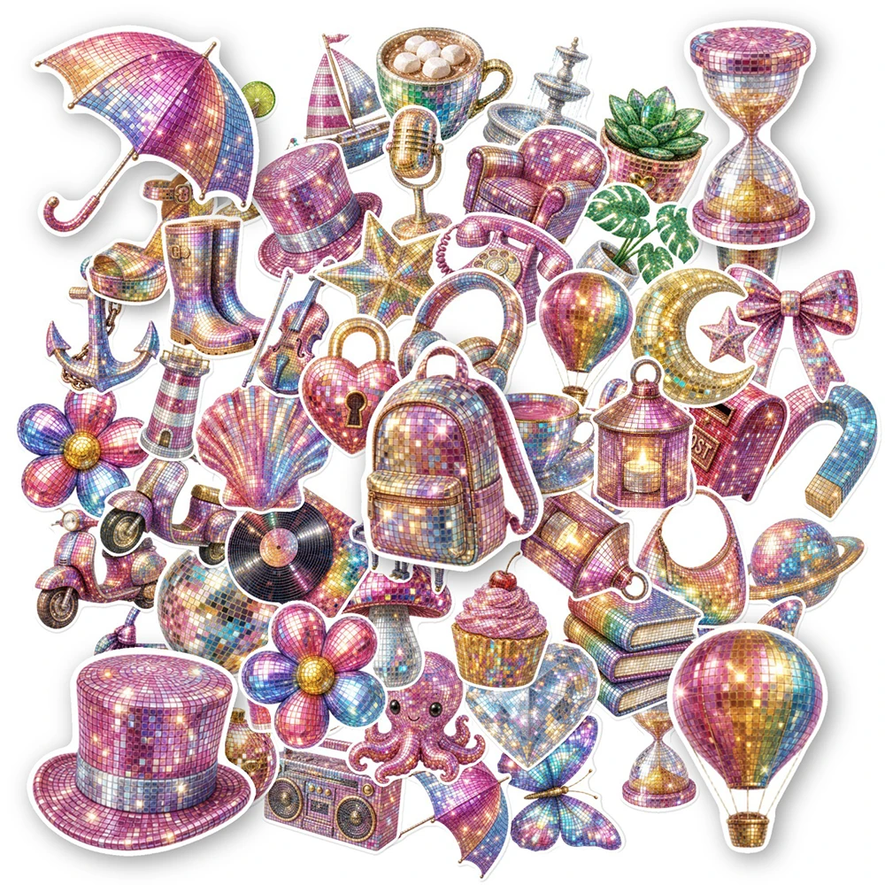 10/30/50pcs Vintage Colorful Shiny Disco Style Stickers Cartoon Creative Sticker Scrapbook Phone Suitcase Decals Decoration Toys