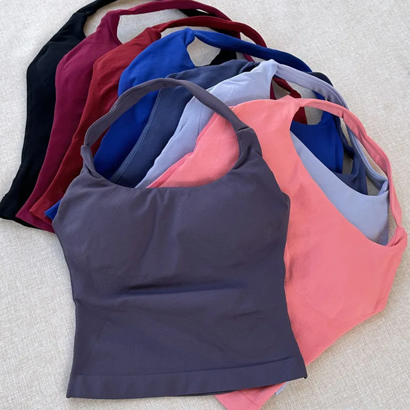DFyoga Impact Women's Square Neck Halter Yoga Top Fitness Tank Seamless Padded Sports Bra Built-in Fitted Gym Clothes Every Wear