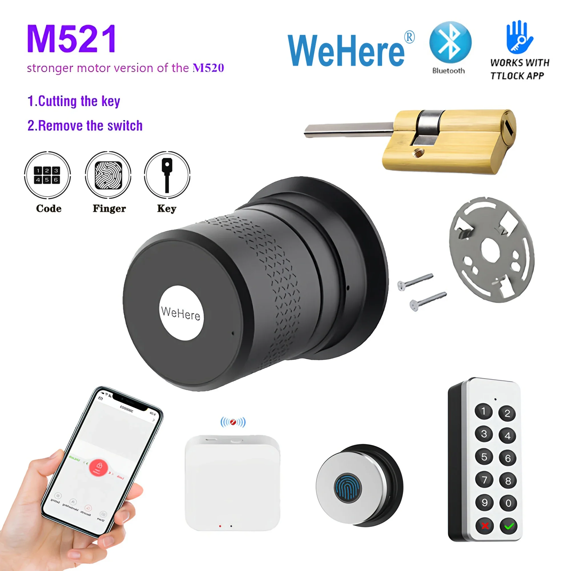 TTLOCK Wehere M521 Smart Door Lock Electronic Lock Stronger Motor Fingerprint Lock For Door 50-100mmThickess Remote Control