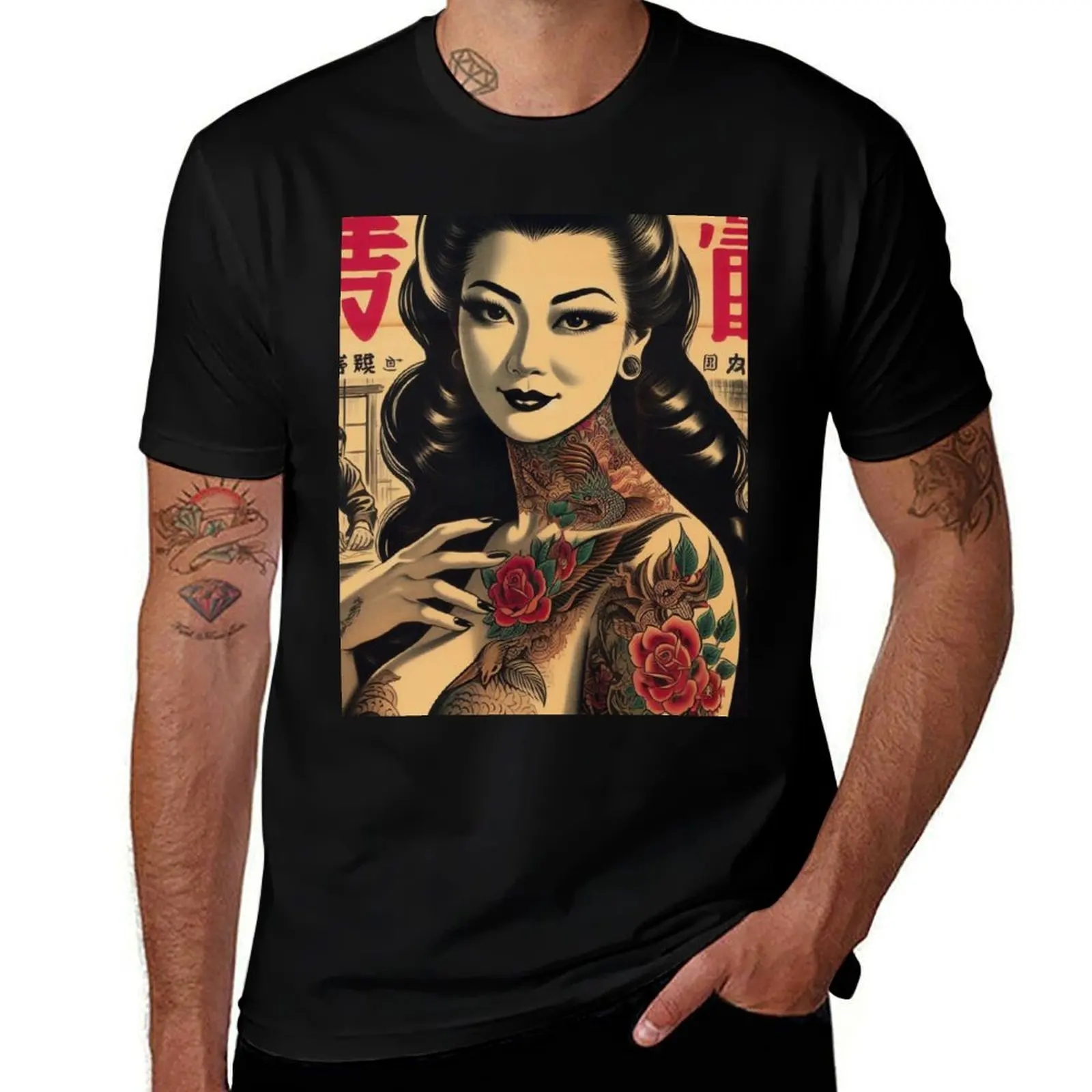 

100% Japanese cotton T-Shirt t Girl Tattoo t shirts man man shirts Retro graphic