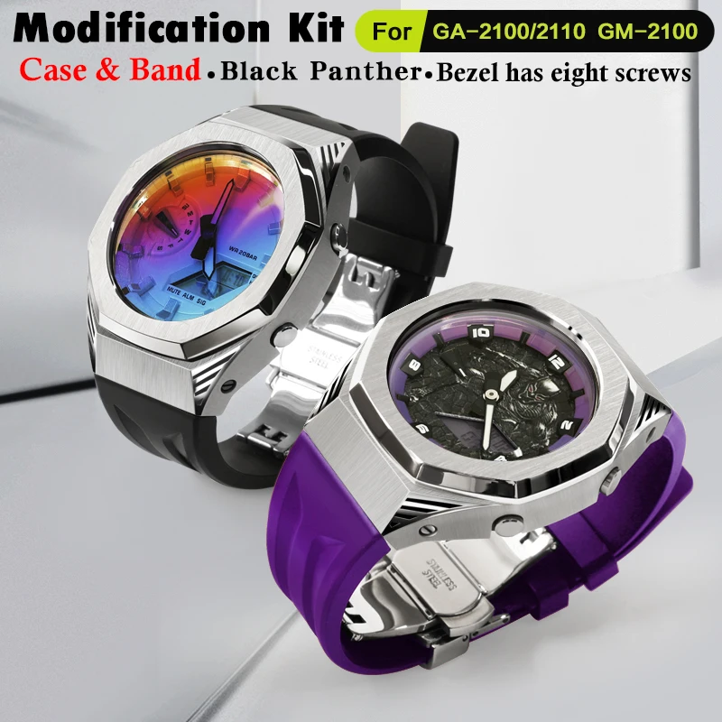 black-panther-ga2100-ga2110-gab2100-gm2100-gbm2100-kit-mod-custodia-in-metallo-per-lunetta-orologio-casioak-e-elastico-con-strumenti-di-rimontaggio