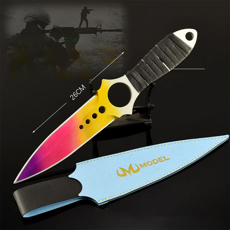

26cm Game Melee Sword Gradient Color Skull Knives Leather Cover Version Crafts Ornament Model Military Tactical Knive Collection