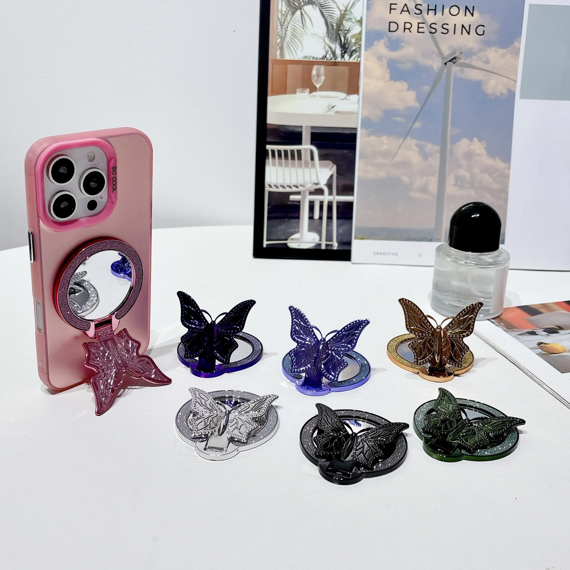 

Luxury Butterfly Phone Holder Stand Universal Bracket For iPhone 17 Xiaomi Samsung Huawei Foldable Finger Bracket Stand Holder