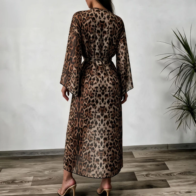 Shredded Milk Skin-friendly Leopard Print Long Pajamas, Nightgowns, Bathrobes, Morning Gowns, Homewear, Including A 3-piece Set.