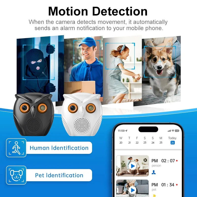 كاميرا CCTV للاستخدام الداخلي المنزلي مع إنذار كشف الحركة الآمن وتشغيل الفيديو ونظام مراقبة الرؤية المباشرة وكاميرا WIFl Wir