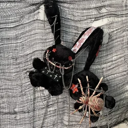 Hell Gothic Bunny Dark Black Crossbody Bag Handmade Dark Black Plush Oblique Original Halloween Devil Rabbit Doll Plush Bag