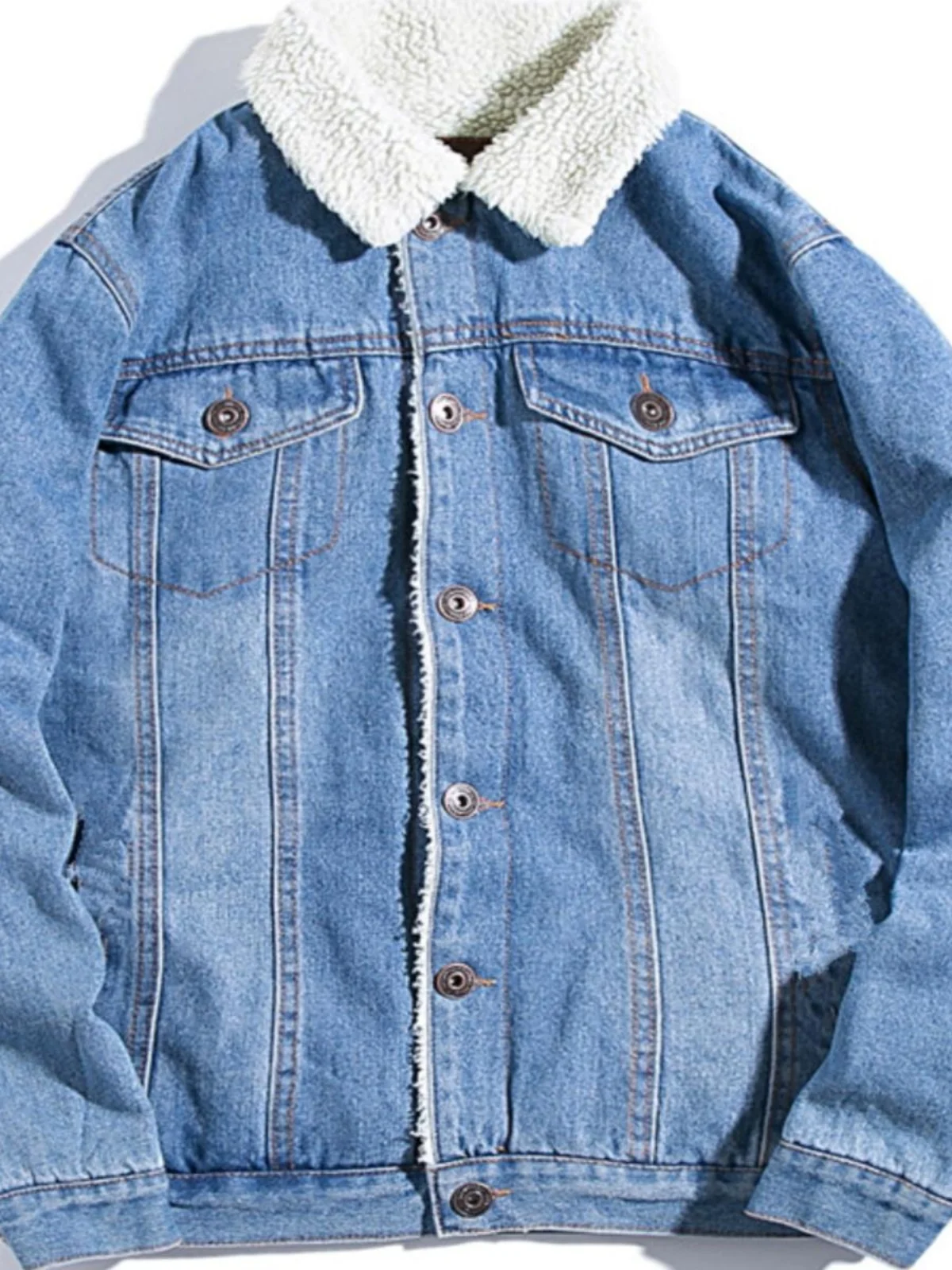 الرجعية Thiened Fce اصطف الدنيم Jaet للرجال معطف الشتاء الدافئ مع الفراء طوق الشباب Faion ملابس خارجية القطن Jaet #5