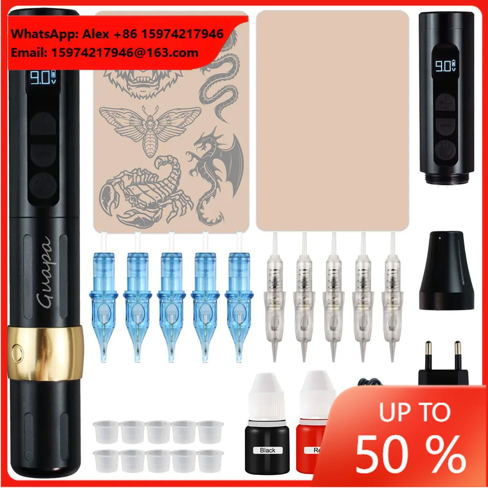 Wireless Tattoo Machine Pen Kit Recharge Battery Rotary Tattoo Gun Digital LCD Display For Tattoo Artist