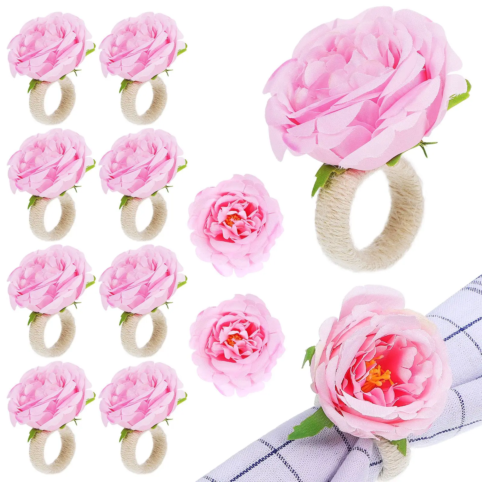 

12pcs Flower Napkin Rings Rose Holders Serviette Napkin Buckles Tabletop Accessories Handmade Simulation Flower Napkin Ring