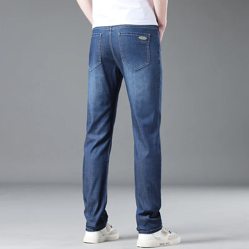 جديد الرجال رقيقة ليوسيل الجينز لينة الأعمال تمتد موضة بنطلون سليم العلامة التجارية عادية مرونة الدنيم السراويل الذكور الملابس