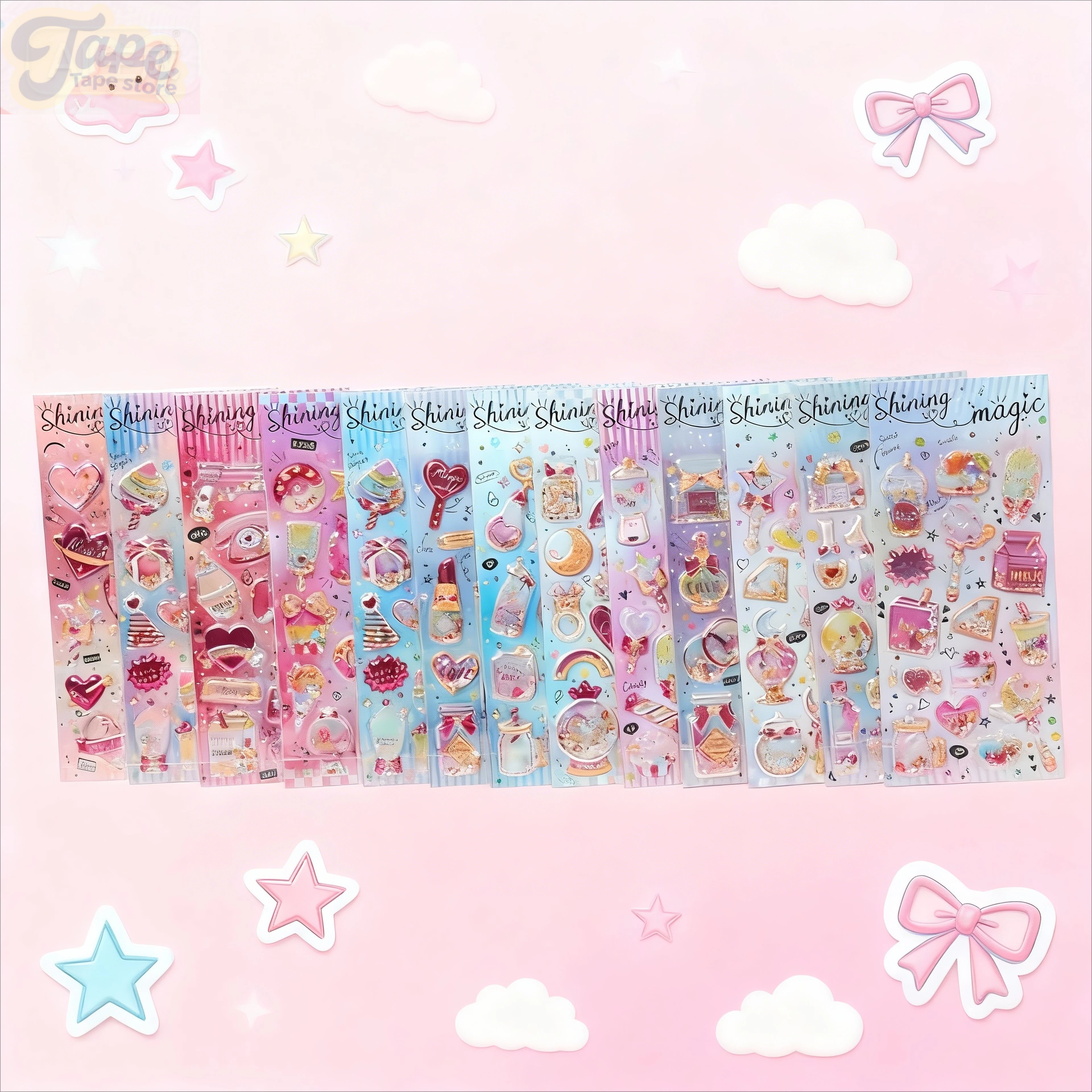 3D Cute Puffy Glitter Stickers Gold Foil Embellished Reusable Stickers with Shaking Beads for Decals Unique Sparkly Phone Case