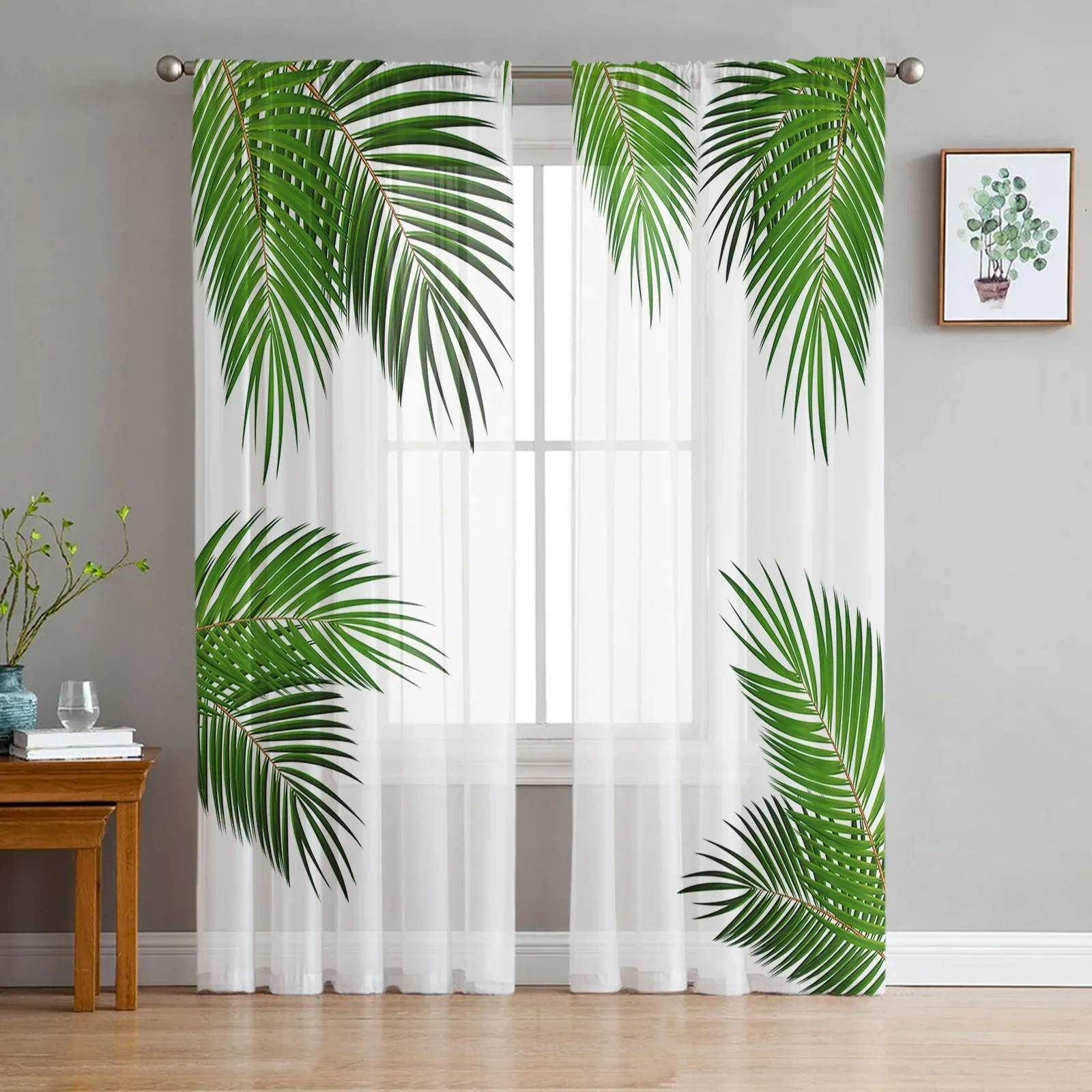 Green Leaves Plant White Tulle Window Curtains Living Room Organza Yarn Sheer Voile Curtain Bedroom Kitchen Home Decor Drape