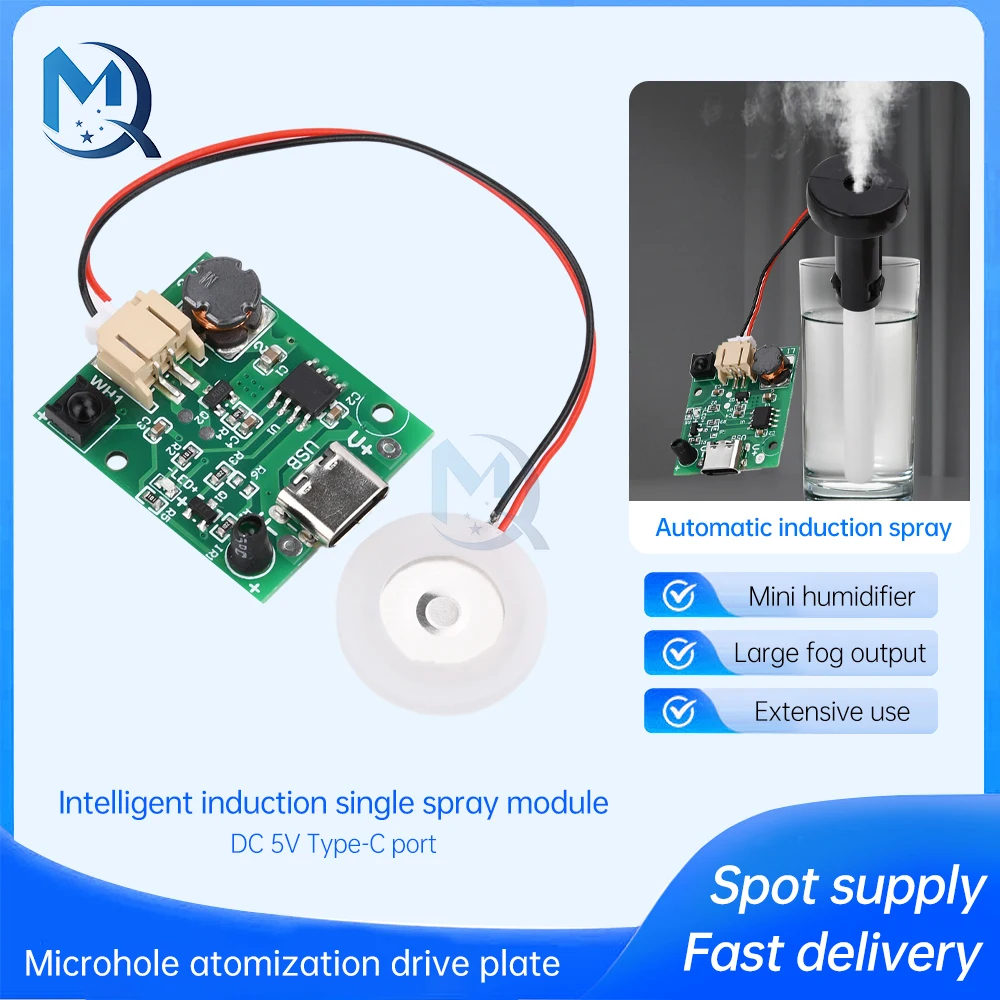 DC5V Single Nozzle Intelligent Human Body Induction Spray Humidifier Module Ultrasonic Atomization Module Type-C Interface