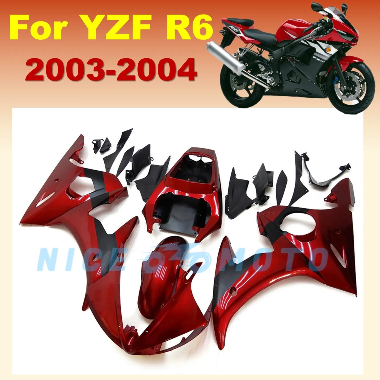 حقن الهدايا المجمعة لياماها YZFR6 2003 2004 2005 YZF-R6 YZF R6 03 04 05 الطريق سباق مخصص دراجة نارية لمعان الأحمر #2