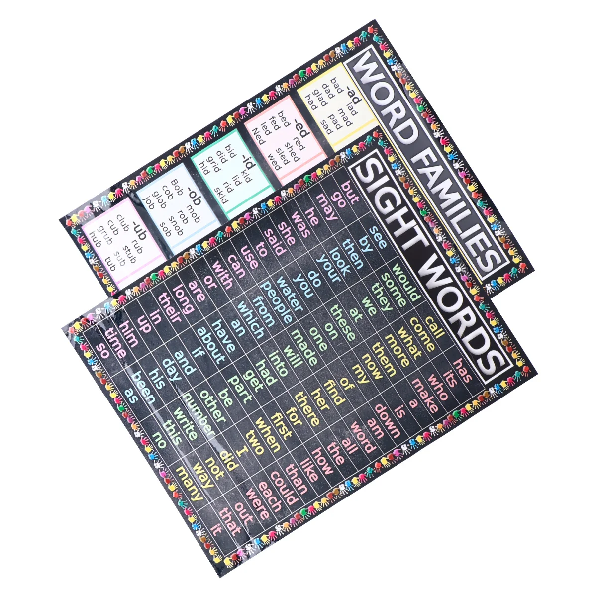 

2Pcs Word Family Poster Set with Sight Words High-Quality Laminated Educational Chart for School Bedroom Use Word Family Poster