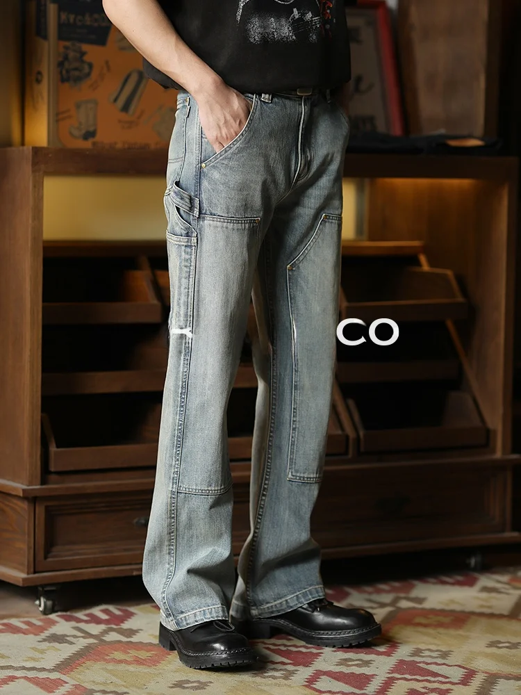 

Джинсы MBBCAR Heavy Du Waed Wide Leg с двойными коленями, из денима Red Ear, свободного кроя, расклешенные, молодежные, модные